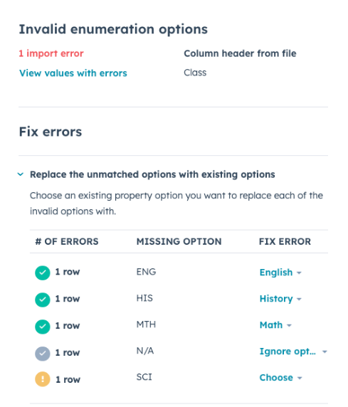 Invalid enumeration options - 1 import error